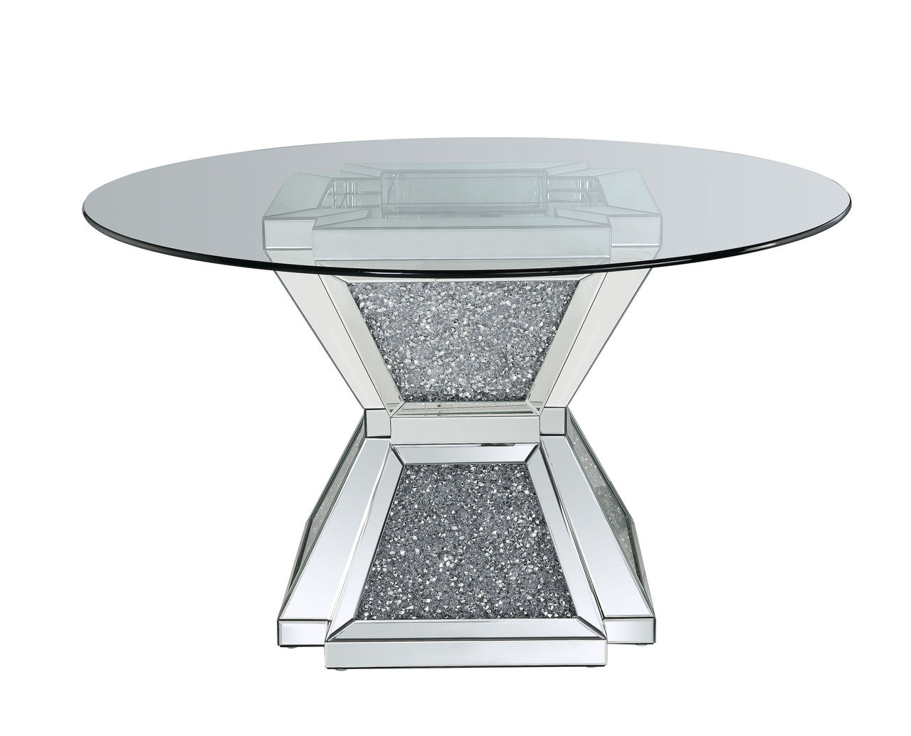 ACME 72960 Noralie Dining Table, Clear Glass, Mirrored & Faux Diamonds