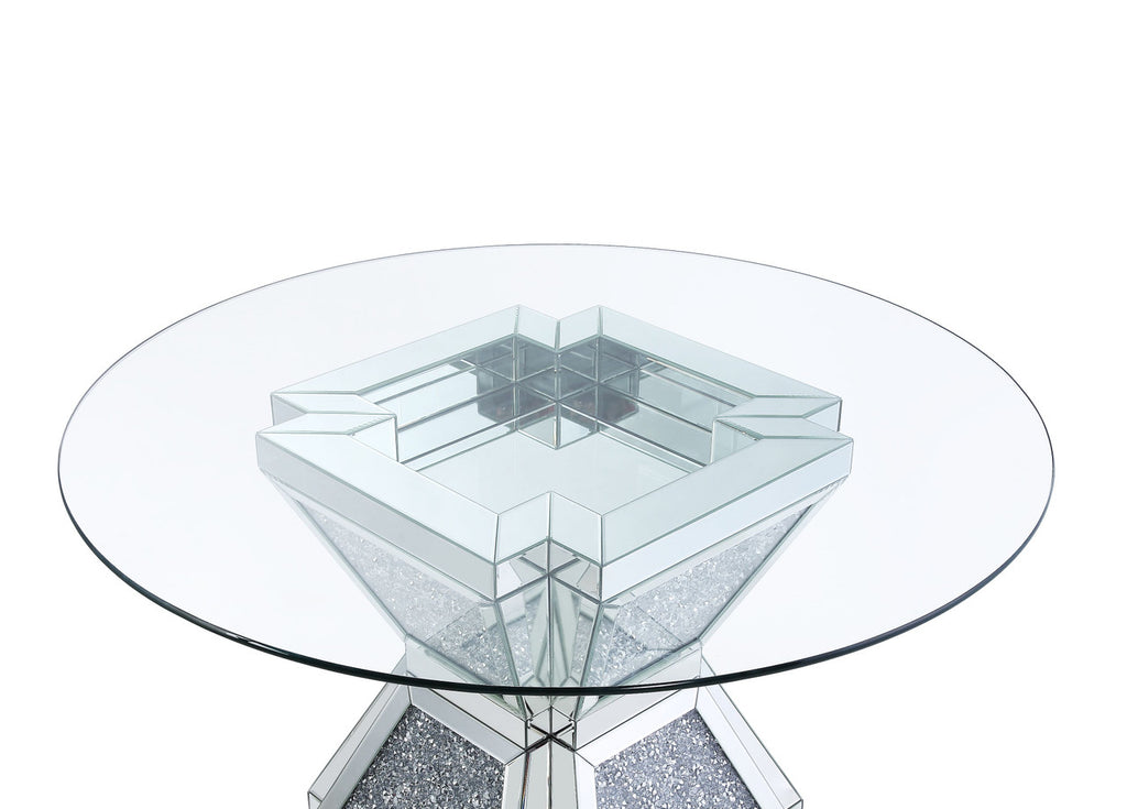 ACME 72960 Noralie Dining Table, Clear Glass, Mirrored & Faux Diamonds