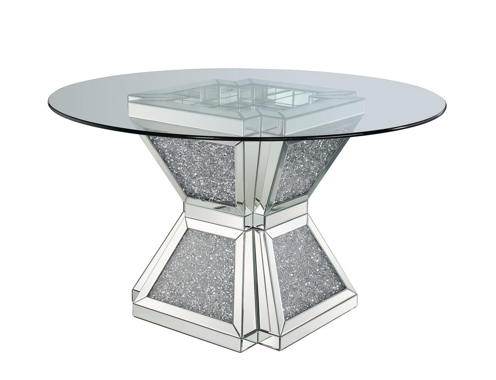 ACME 72960 Noralie Dining Table, Clear Glass, Mirrored & Faux Diamonds