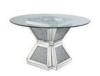 ACME 72960 Noralie Dining Table, Clear Glass, Mirrored & Faux Diamonds