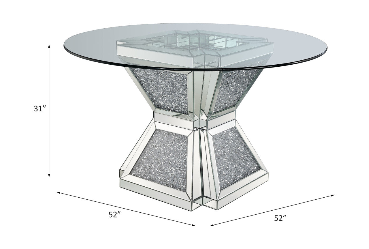 ACME 72960 Noralie Dining Table, Clear Glass, Mirrored & Faux Diamonds
