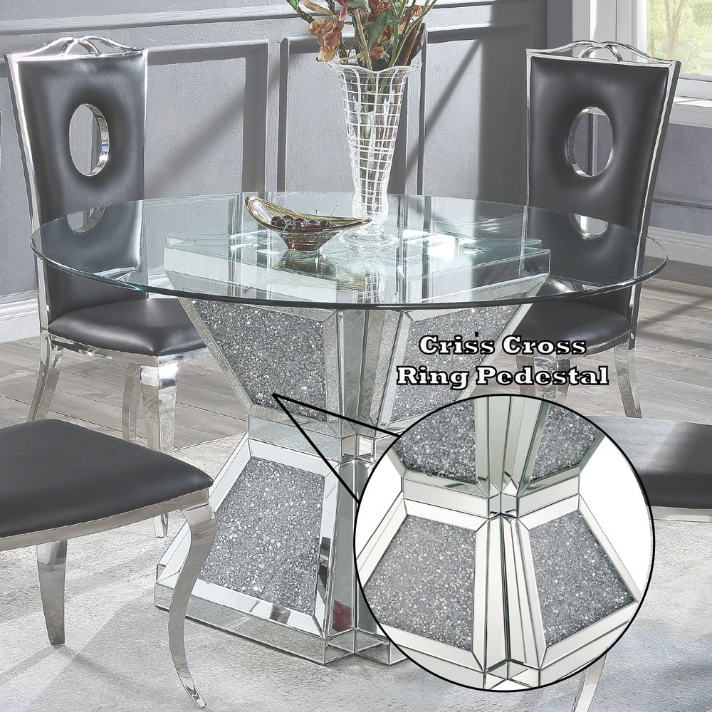 ACME 72960 Noralie Dining Table, Clear Glass, Mirrored & Faux Diamonds