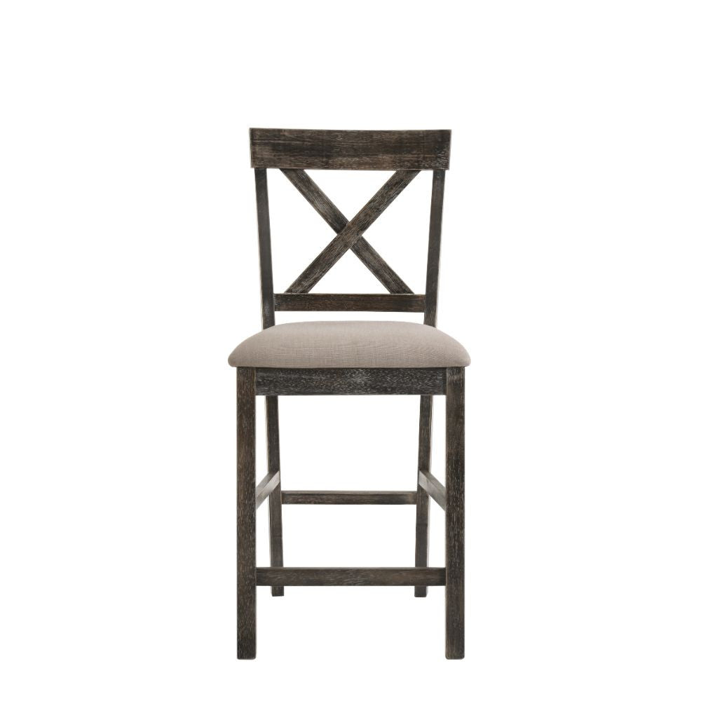 ACME 73832 Martha II Counter Height Chair (Set-2), Tan Linen & Weathered Gray