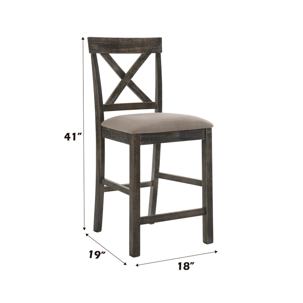 ACME 73832 Martha II Counter Height Chair (Set-2), Tan Linen & Weathered Gray