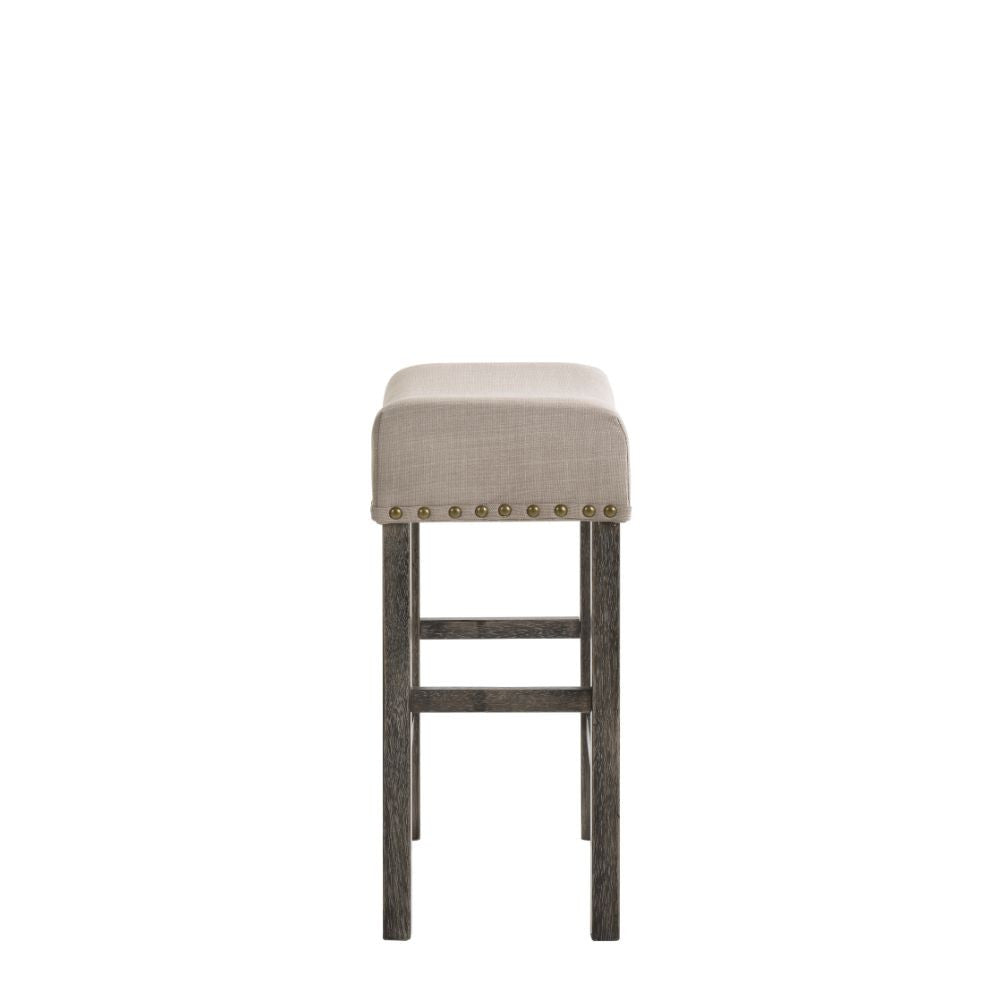 ACME 73833 Martha II Counter Height Stool (Set-2), Tan Linen & Weathered Gray