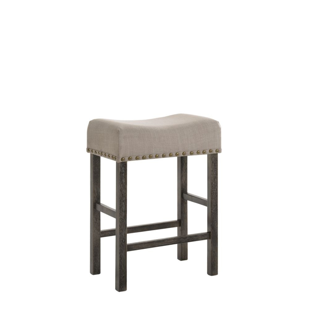 ACME 73833 Martha II Counter Height Stool (Set-2), Tan Linen & Weathered Gray