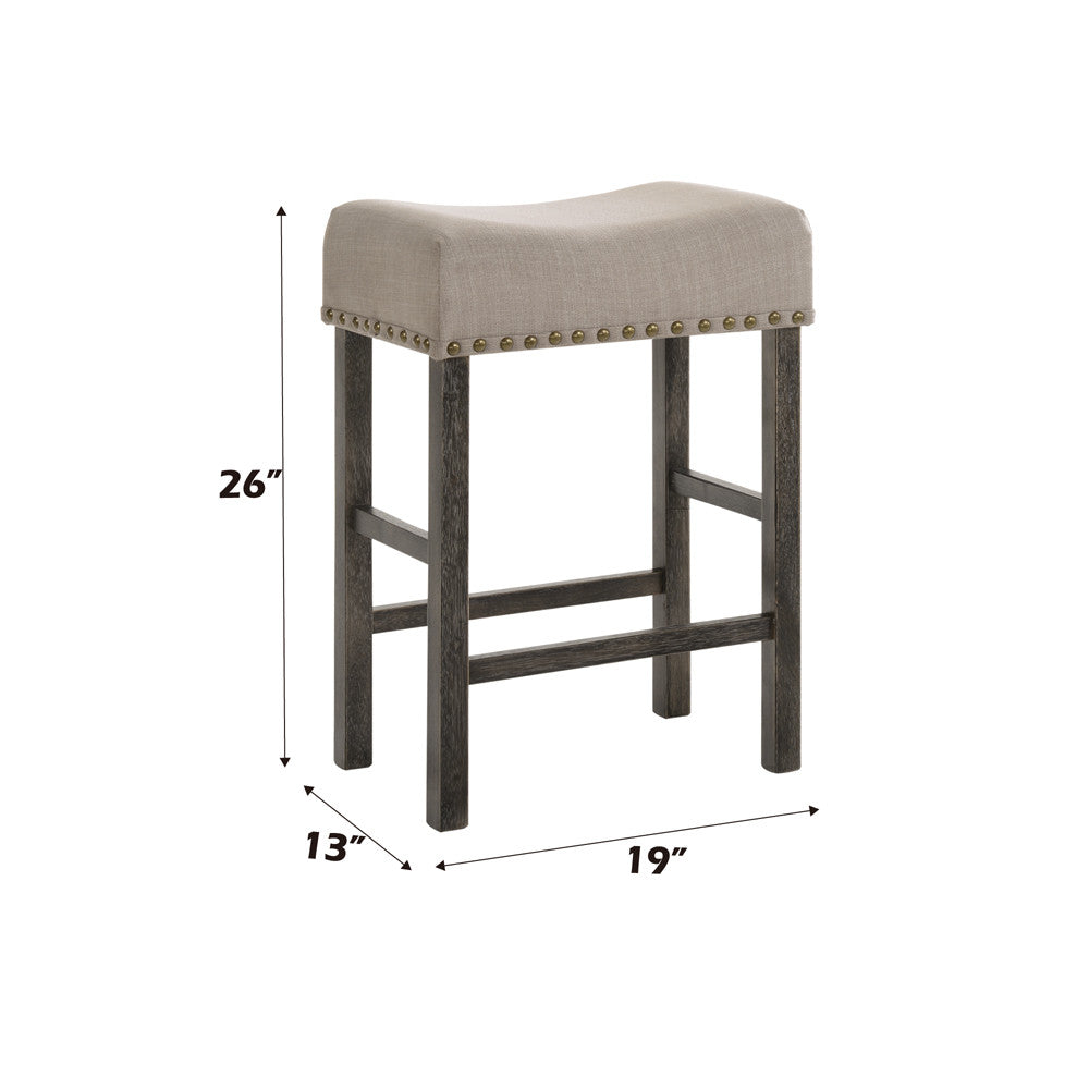 ACME 73833 Martha II Counter Height Stool (Set-2), Tan Linen & Weathered Gray