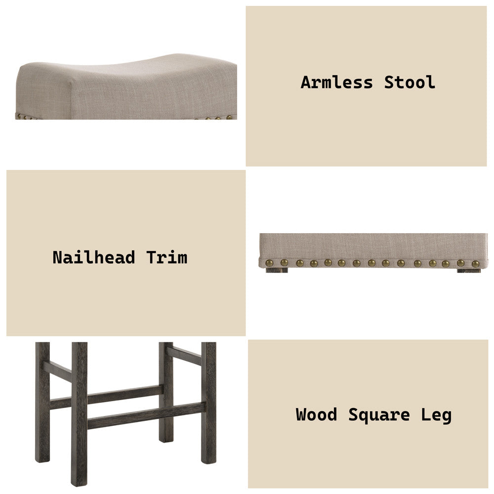 ACME 73833 Martha II Counter Height Stool (Set-2), Tan Linen & Weathered Gray