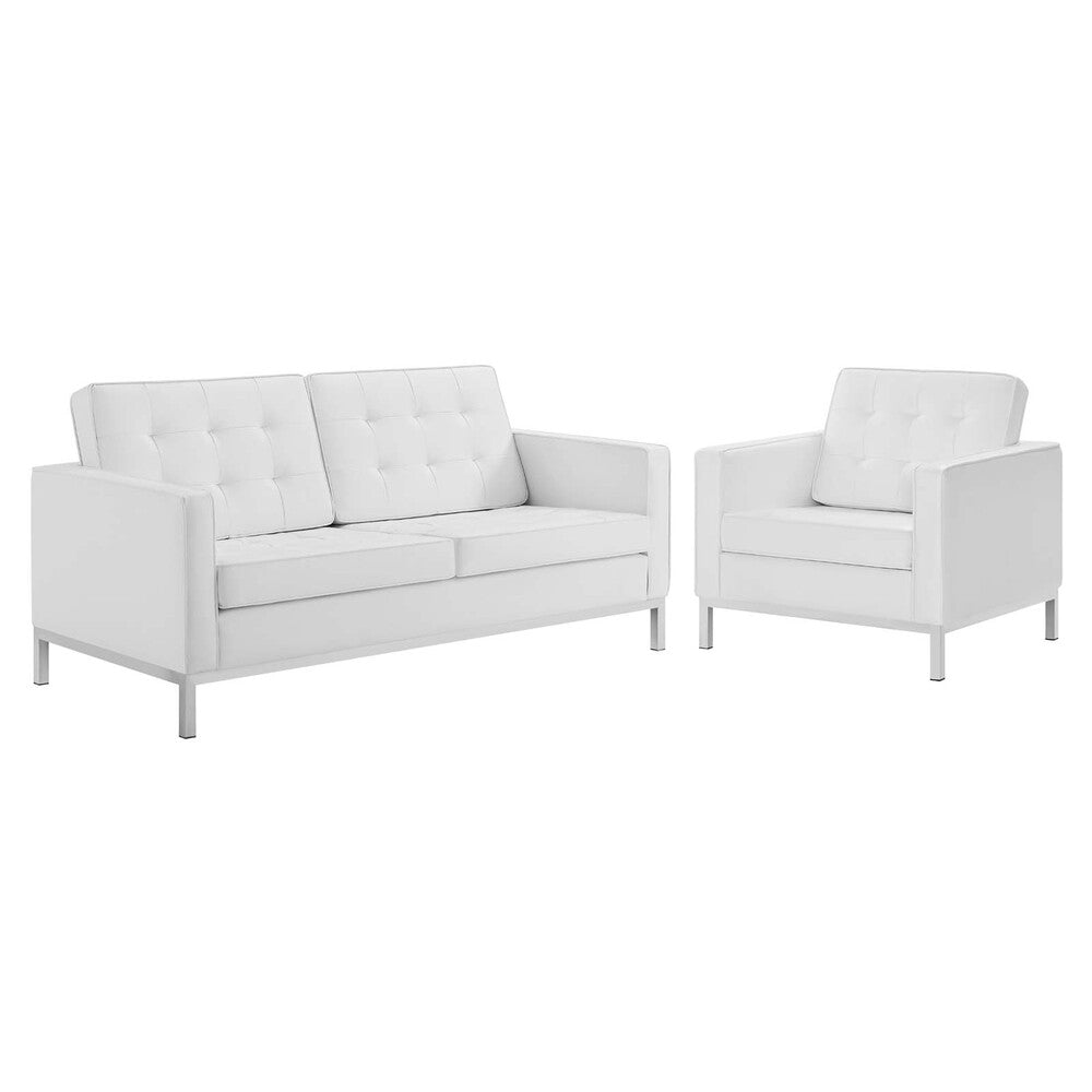 Modway EEI-4102 Loft Tufted Upholstered Faux Leather Loveseat and Armchair Set