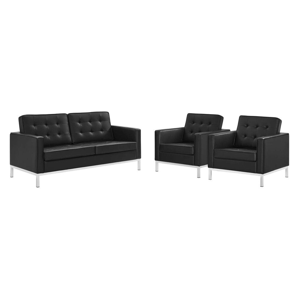 Modway EEI-4103 Loft 3 Piece Tufted Upholstered Faux Leather Set