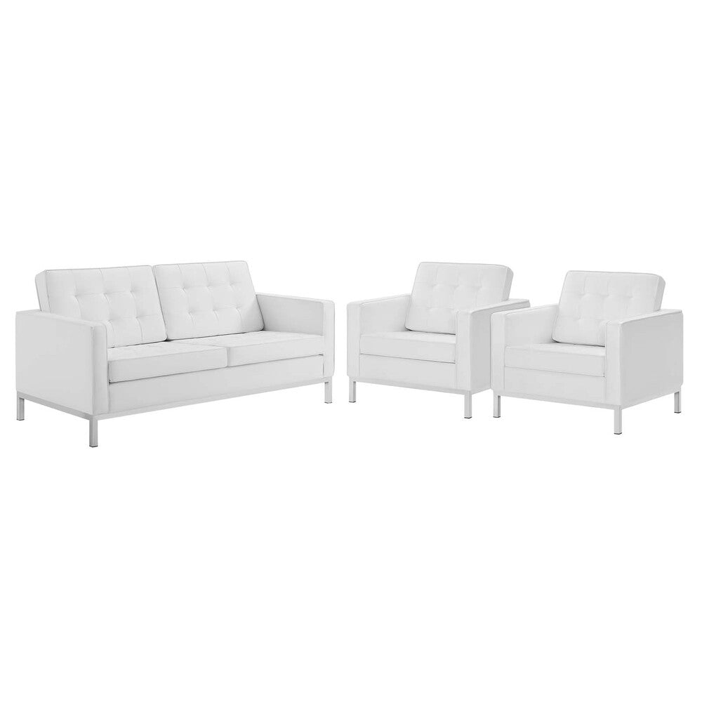 Modway EEI-4103 Loft 3 Piece Tufted Upholstered Faux Leather Set