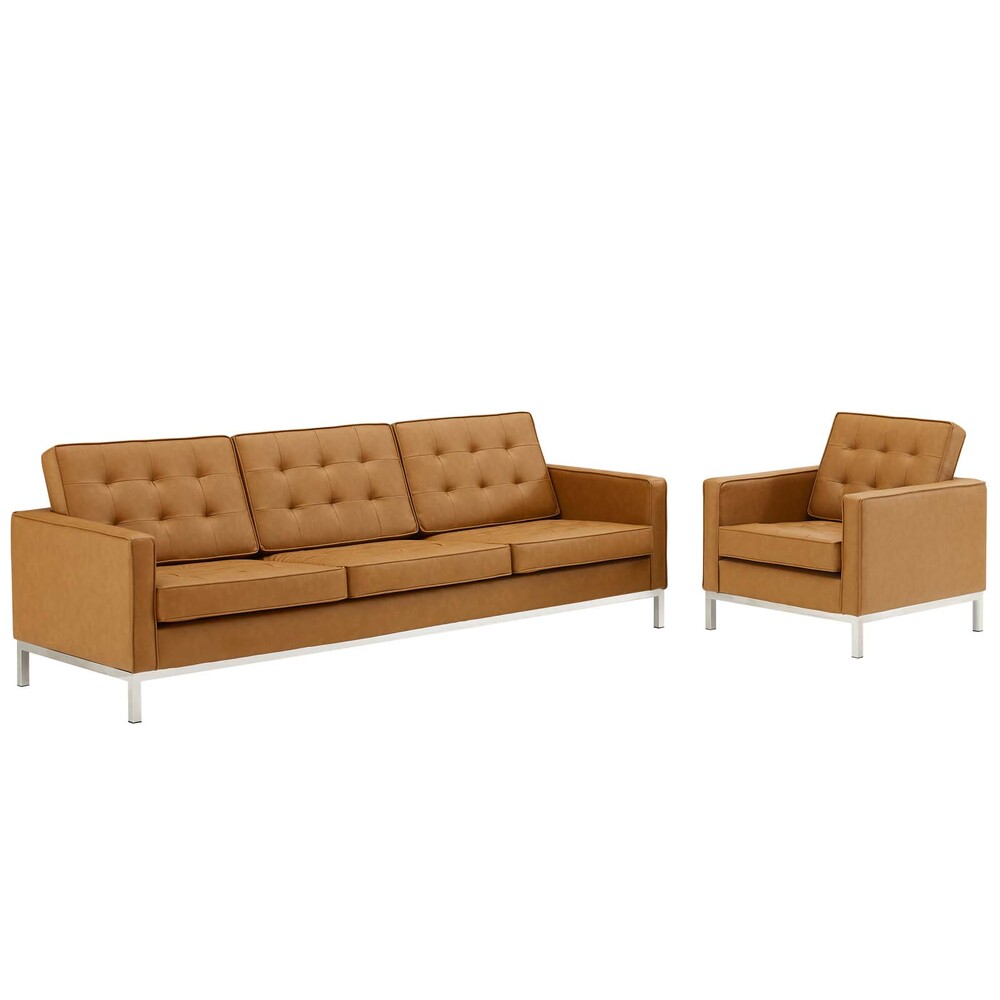 Modway EEI-4104 Loft Tufted Upholstered Faux Leather Sofa and Armchair Set