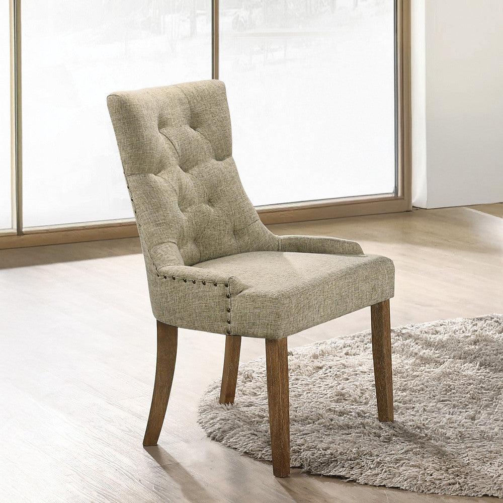ACME 77162 Yotam Side Chair, Beige Fabric & Salvaged Oak Finish