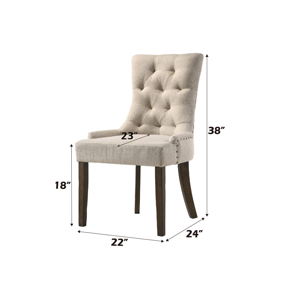 ACME 77162 Yotam Side Chair, Beige Fabric & Salvaged Oak Finish