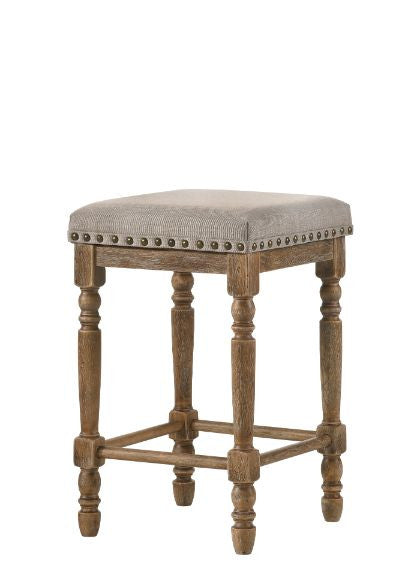 ACME 77177 Farsiris Counter Height Stool, Beige Fabric & Weathered Oak Finish