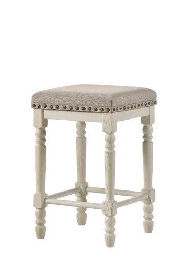 ACME 77182 Tasnim Counter Height Stool, Tan Fabric & Antique White Finish