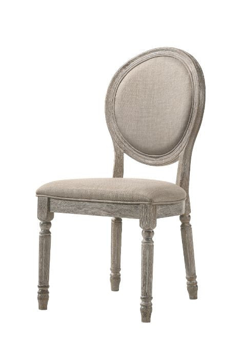 ACME 77187 Faustine Side Chair, Tan Fabric & Salvaged Light Oak Finish