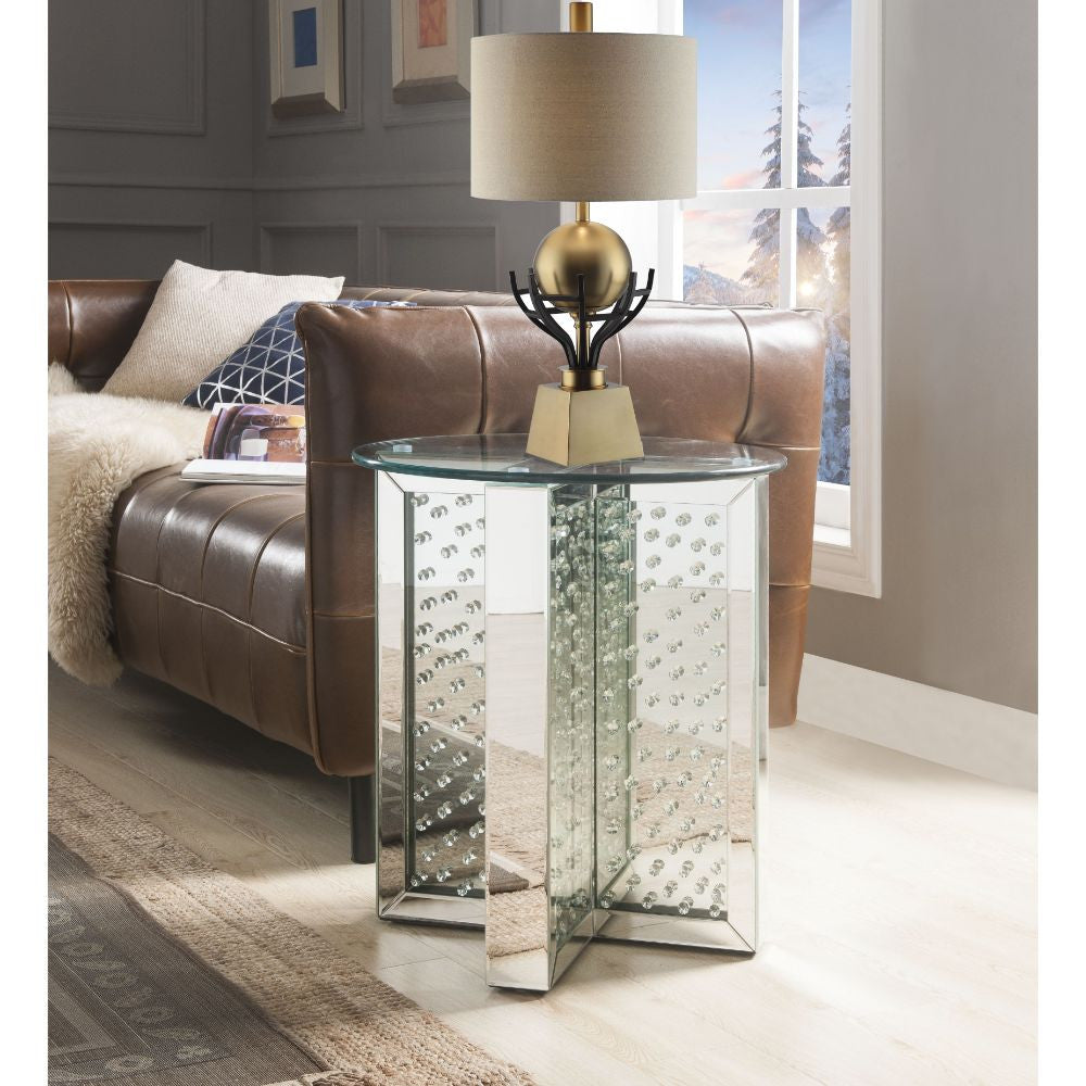 ACME 80217 Nysa End Table, Mirrored & Faux Crystals