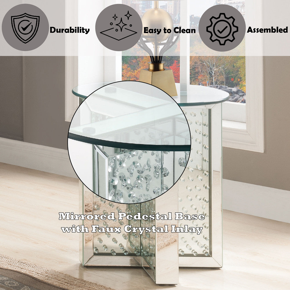 ACME 80217 Nysa End Table, Mirrored & Faux Crystals