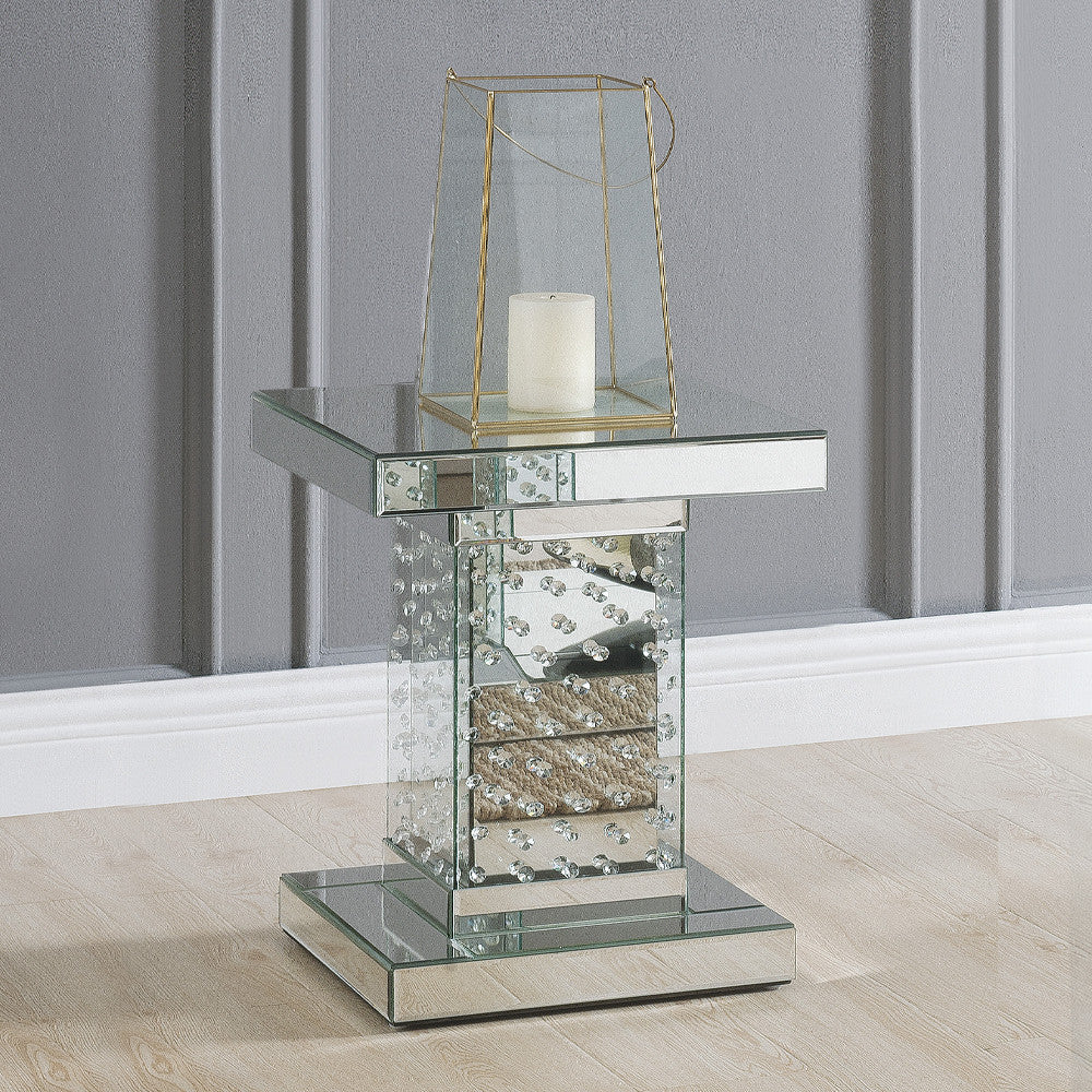 ACME 80284 Nysa End Table, Mirrored & Faux Crystals