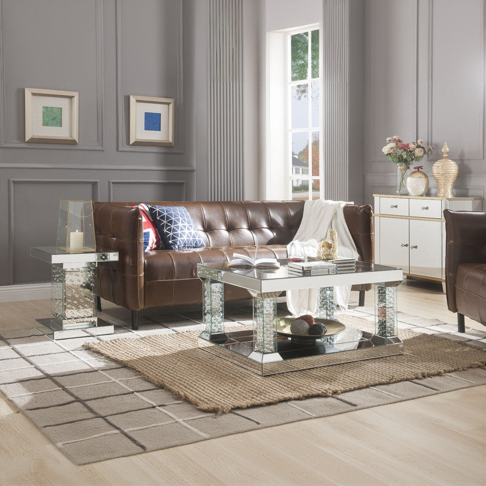 ACME 80284 Nysa End Table, Mirrored & Faux Crystals