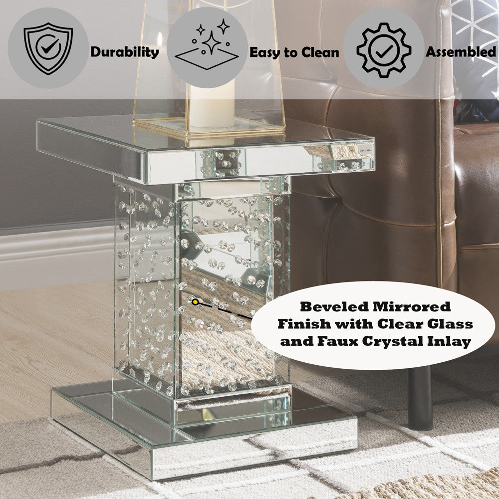 ACME 80284 Nysa End Table, Mirrored & Faux Crystals