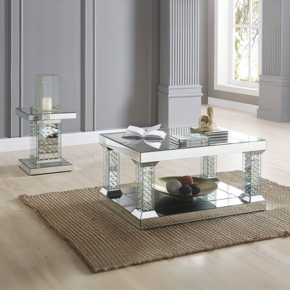 ACME 80284 Nysa End Table, Mirrored & Faux Crystals