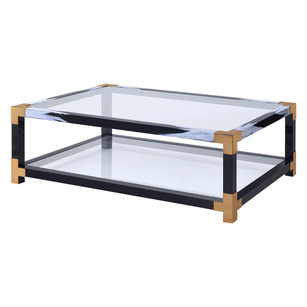 ACME 81000 Lafty Coffee Table, White Brushed & Clear Glass