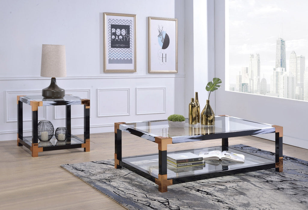 ACME 81000 Lafty Coffee Table, White Brushed & Clear Glass