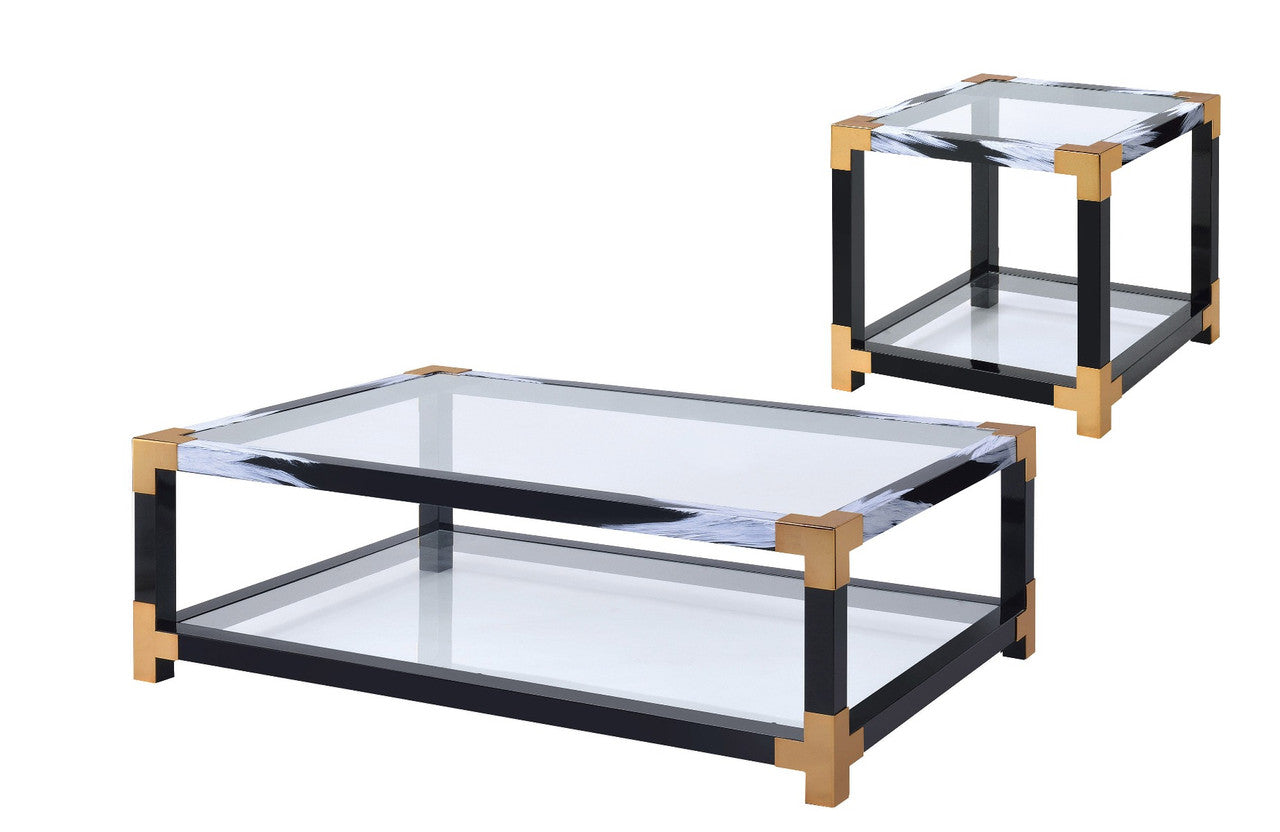 ACME 81002 Lafty End Table, White Brushed & Clear Glass