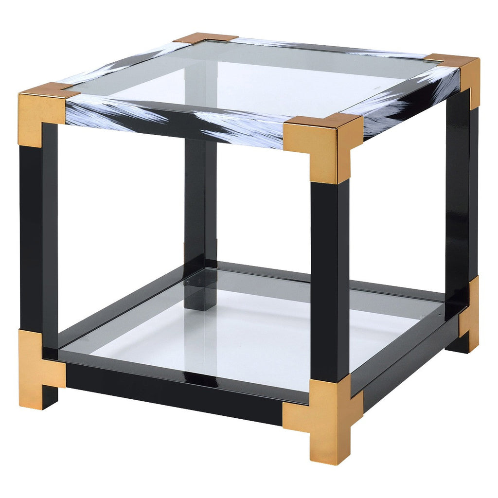 ACME 81002 Lafty End Table, White Brushed & Clear Glass