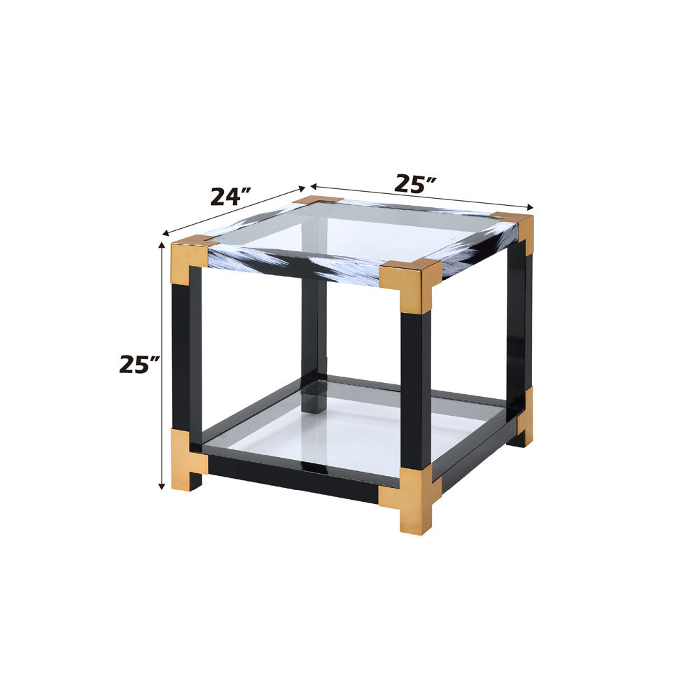 ACME 81002 Lafty End Table, White Brushed & Clear Glass