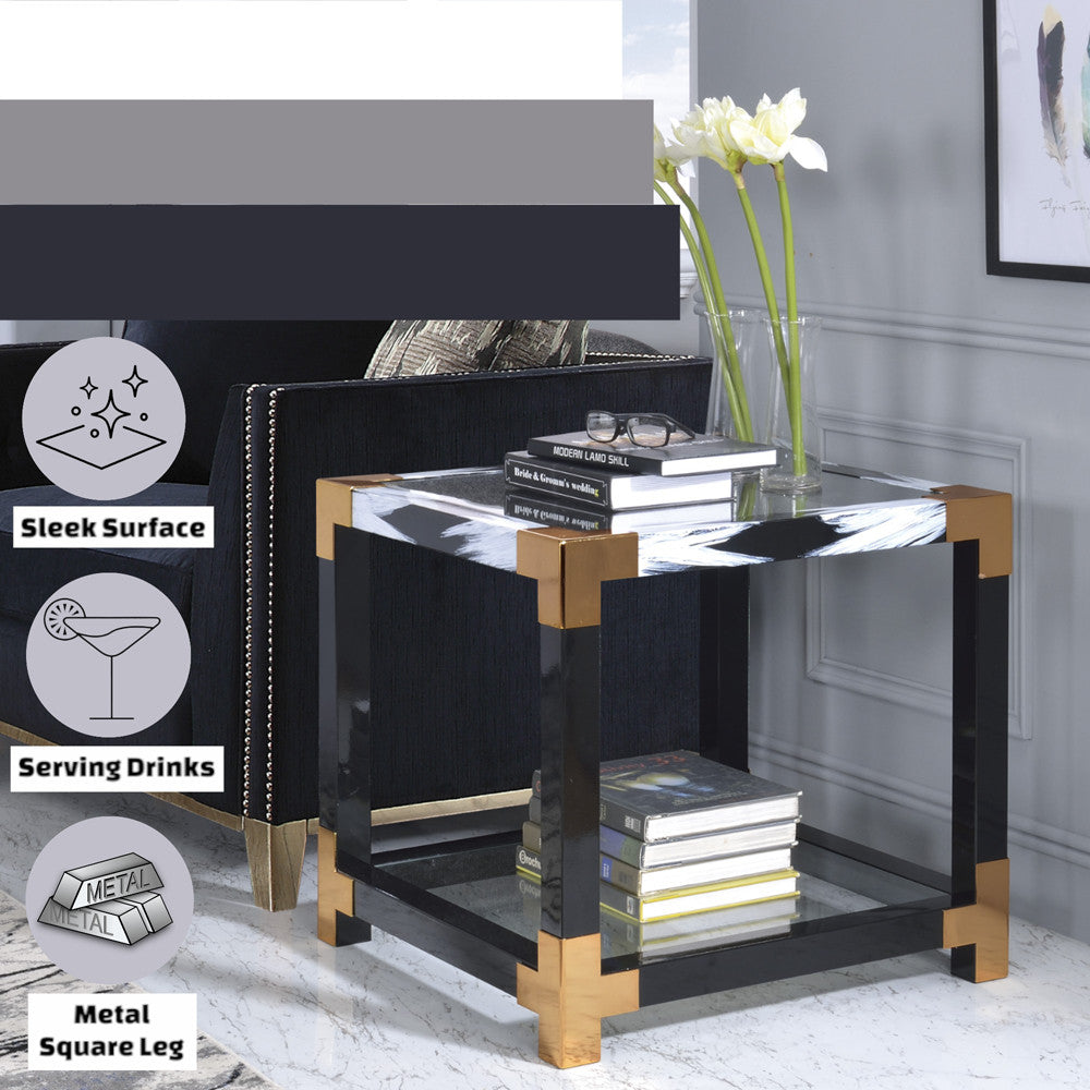 ACME 81002 Lafty End Table, White Brushed & Clear Glass