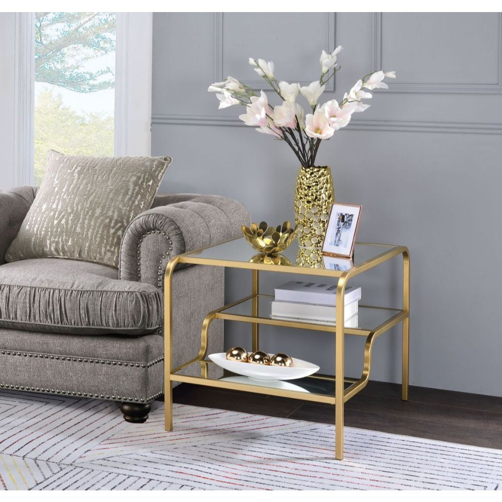 ACME 81092 Astrid End Table, Gold & Mirror