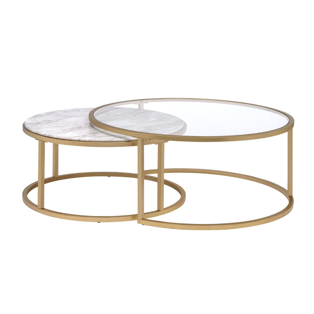 ACME 81110 Shanish 2 Piece Pack Nesting Table Set, Faux Marble & Gold