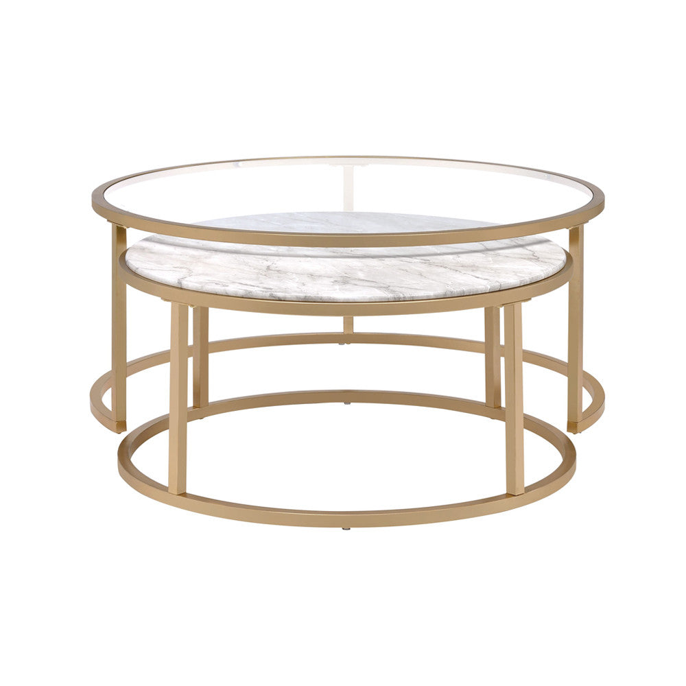 ACME 81110 Shanish 2 Piece Pack Nesting Table Set, Faux Marble & Gold