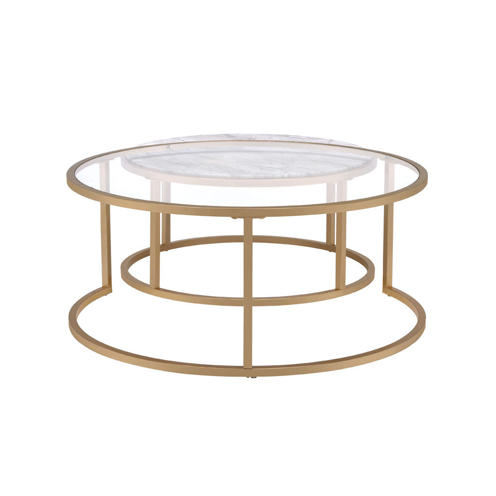 ACME 81110 Shanish 2 Piece Pack Nesting Table Set, Faux Marble & Gold