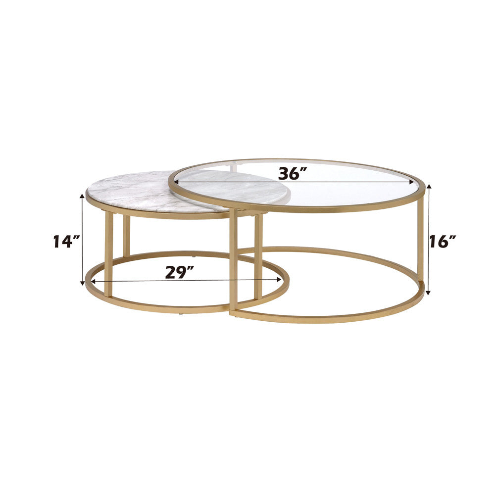 ACME 81110 Shanish 2 Piece Pack Nesting Table Set, Faux Marble & Gold