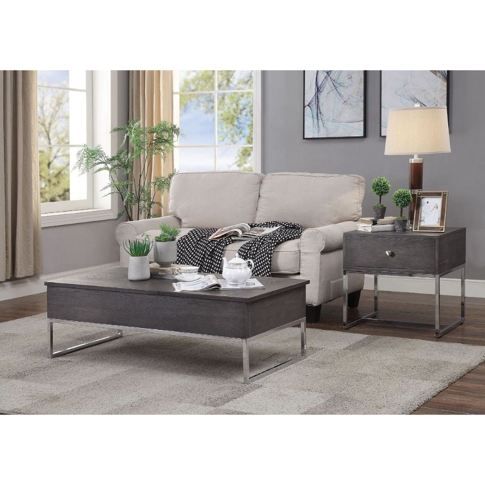 ACME 81170 Iban - Coffee Table with Lift Top, Gray Oak & Chrome