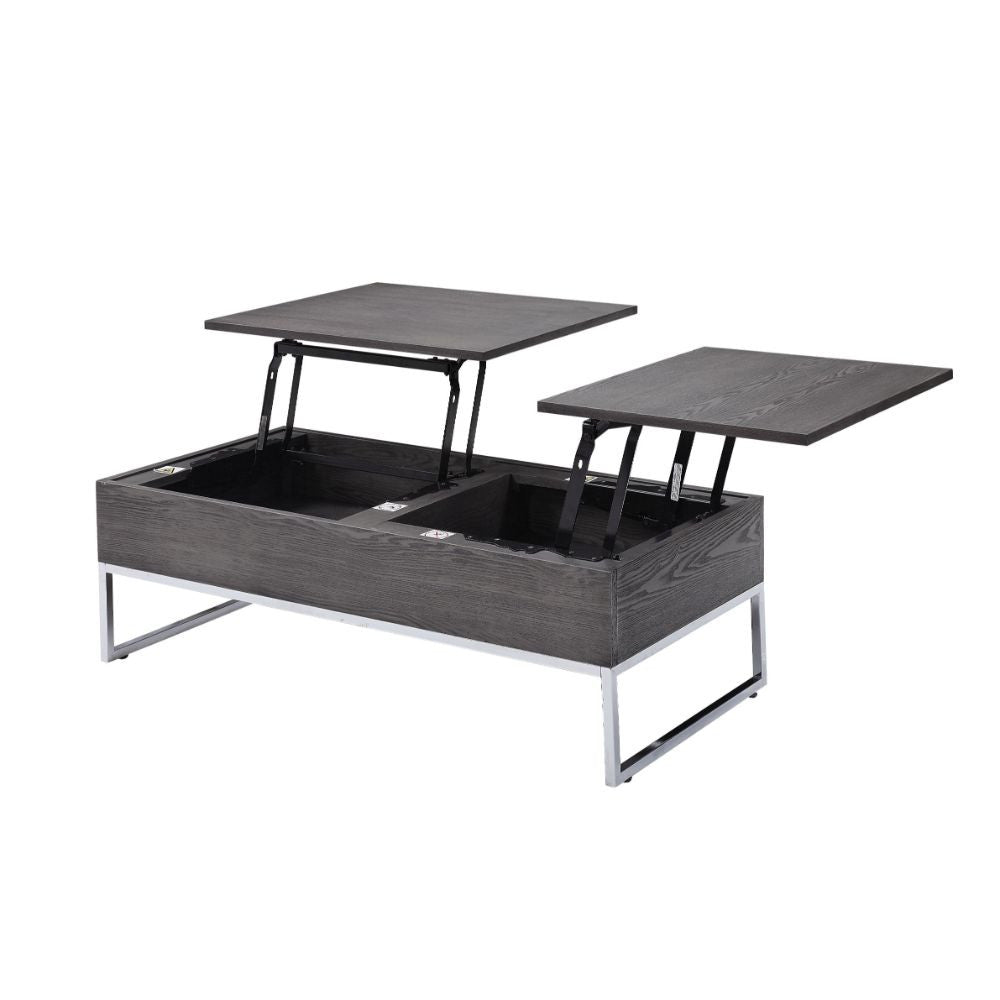 ACME 81170 Iban - Coffee Table with Lift Top, Gray Oak & Chrome
