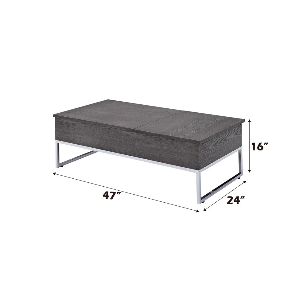 ACME 81170 Iban - Coffee Table with Lift Top, Gray Oak & Chrome