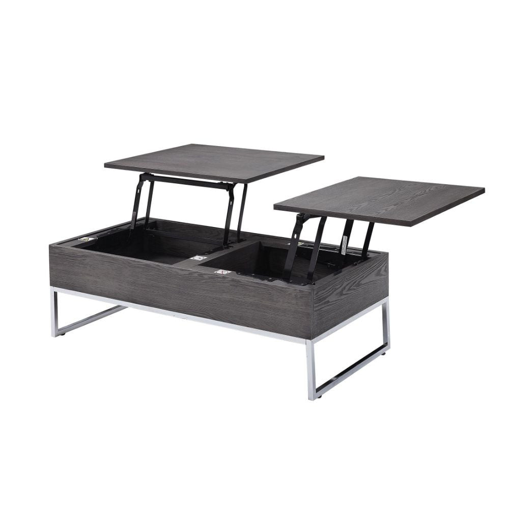 ACME 81170 Iban - Coffee Table with Lift Top, Gray Oak & Chrome