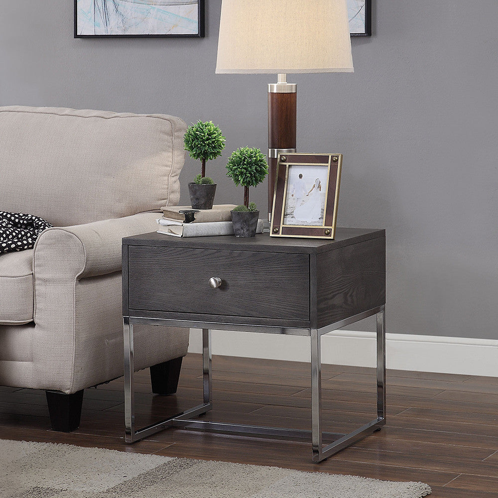 ACME 81172 Iban - End Table, Gray Oak & Chrome