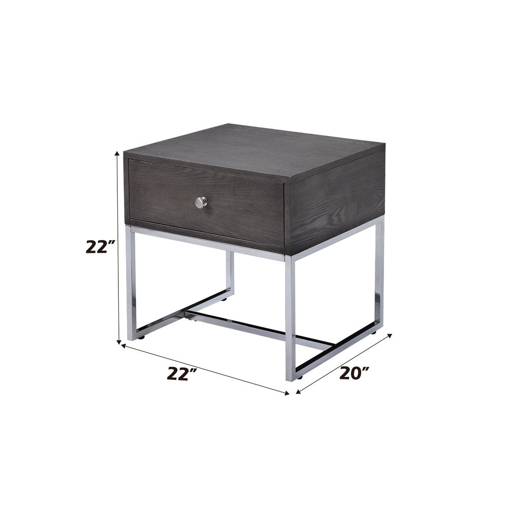 ACME 81172 Iban - End Table, Gray Oak & Chrome