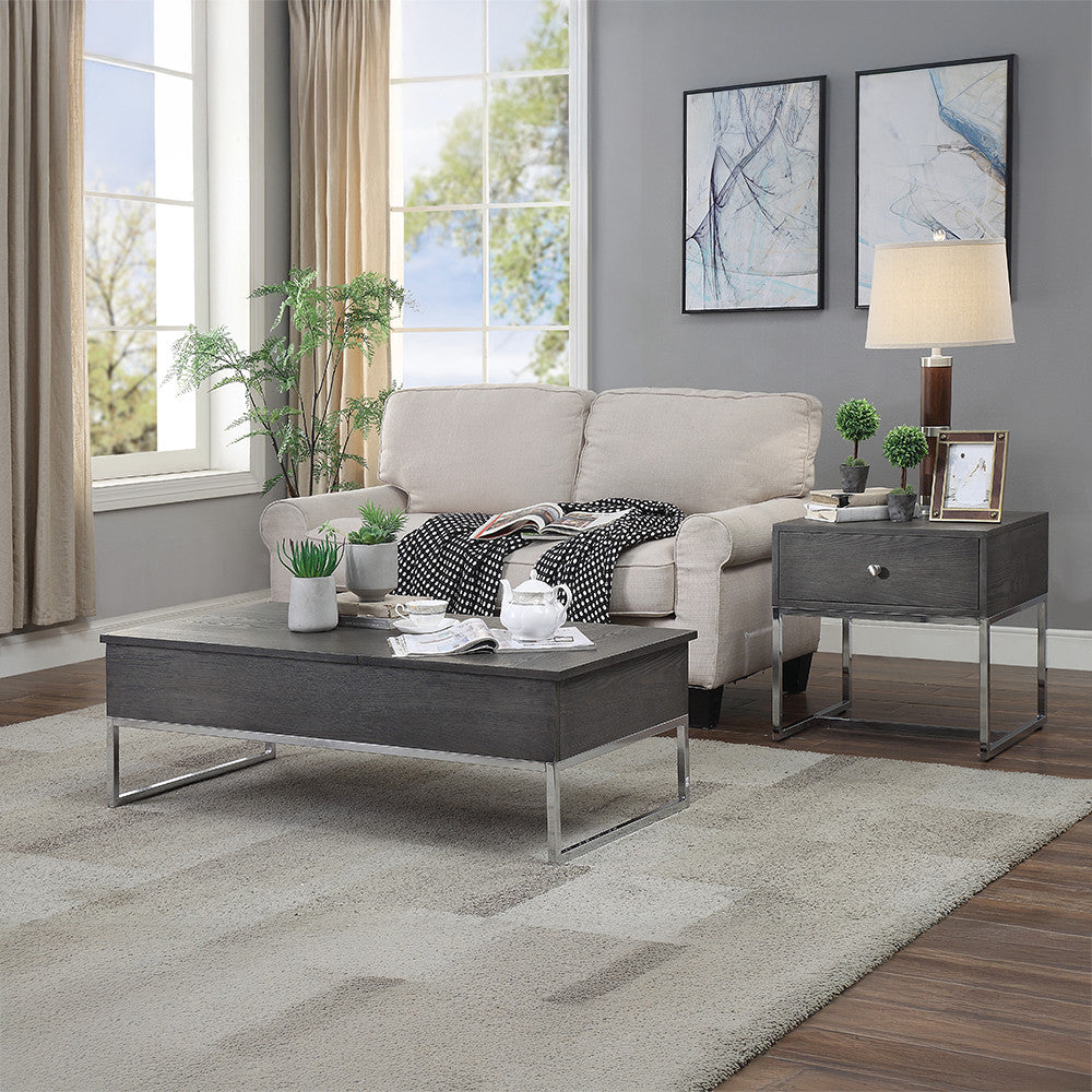 ACME 81172 Iban - End Table, Gray Oak & Chrome
