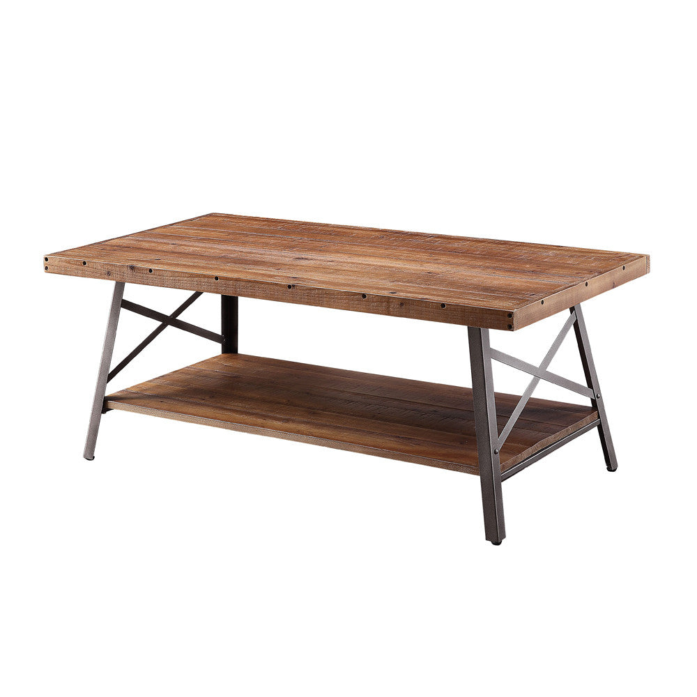 ACME 81175 Ikram Coffee Table, Weathered Oak & Sandy Black