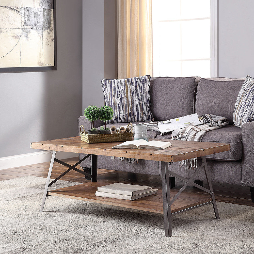 ACME 81175 Ikram Coffee Table, Weathered Oak & Sandy Black
