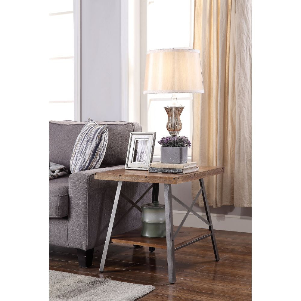ACME 81177 Ikram 2 Piece Pack End Table, Weathered Oak & Sandy Black