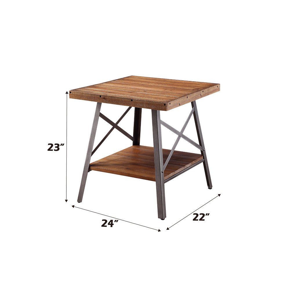 ACME 81177 Ikram 2 Piece Pack End Table, Weathered Oak & Sandy Black