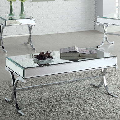 ACME 81195 Yuri Coffee Table, Mirrored Top & Chrome